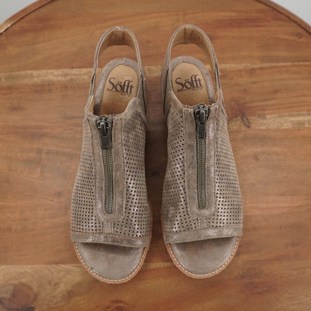 Sofft Womens Nalda Sandals Slingback Beige Metallic Perforated Leather 8M - Picture 6 of 9